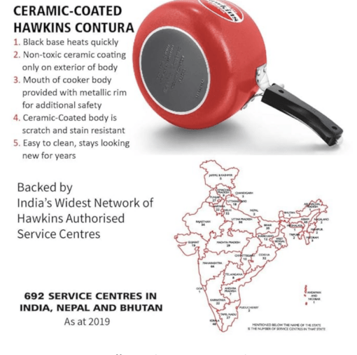 Hawkins Contura 5 Litre Aluminium Inner Lid Pressure Cooker, Ceramic Coated Handi Cooker, Tomato Red (Ctr50), 5 Liter - Image 3